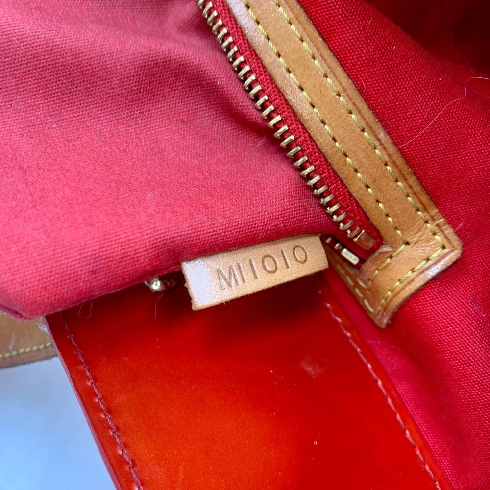 Auth Louis Vuitton Mini Red LV Monogram Vernis Tote Vachetta Leather Handles - Picture 14 of 14